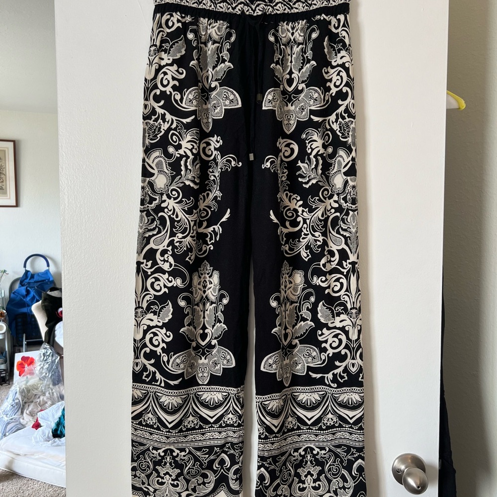 Elegant Black and White Patterned Women's Pants